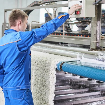 Teppichreinigung - Eine Person reinigt einen Teppich in einer Teppichreinigungsmaschine.